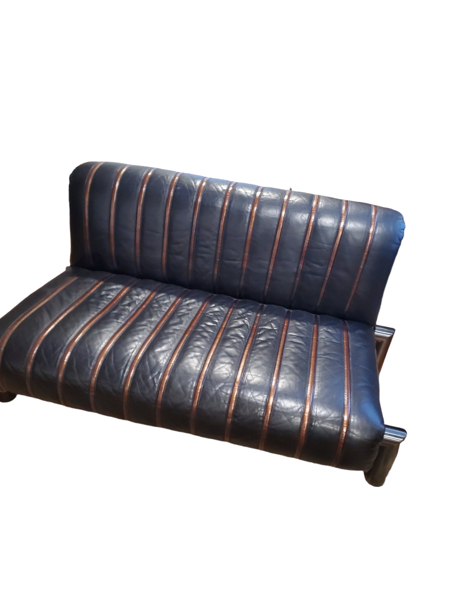 Nicola Trussardi, Mid-Century Leather, Lucite and Anodized Italian Sofa