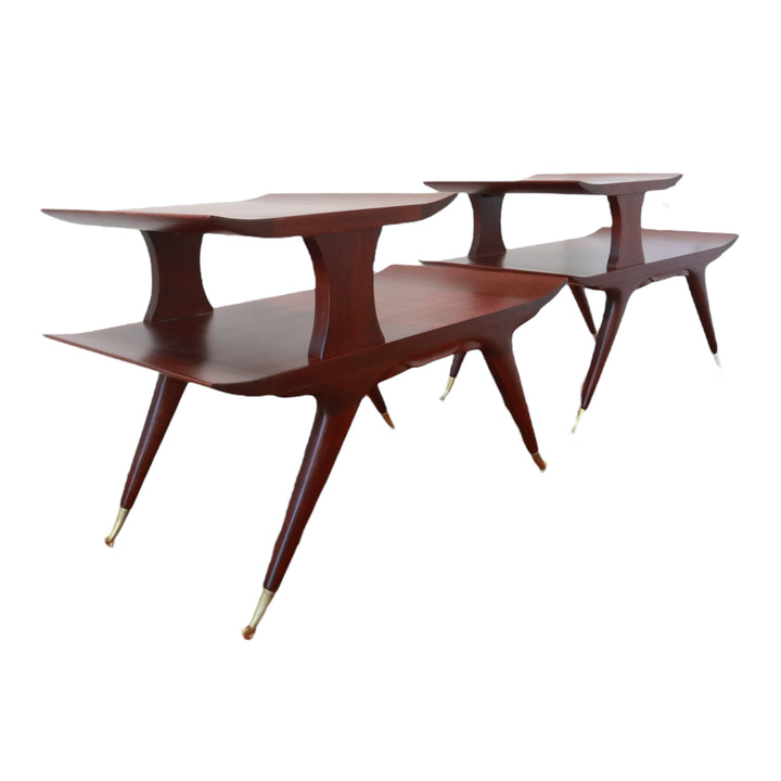 FUR-169 Two Mid-Century Modern 2-Tiered Coffee Tables- in style of William Hinn