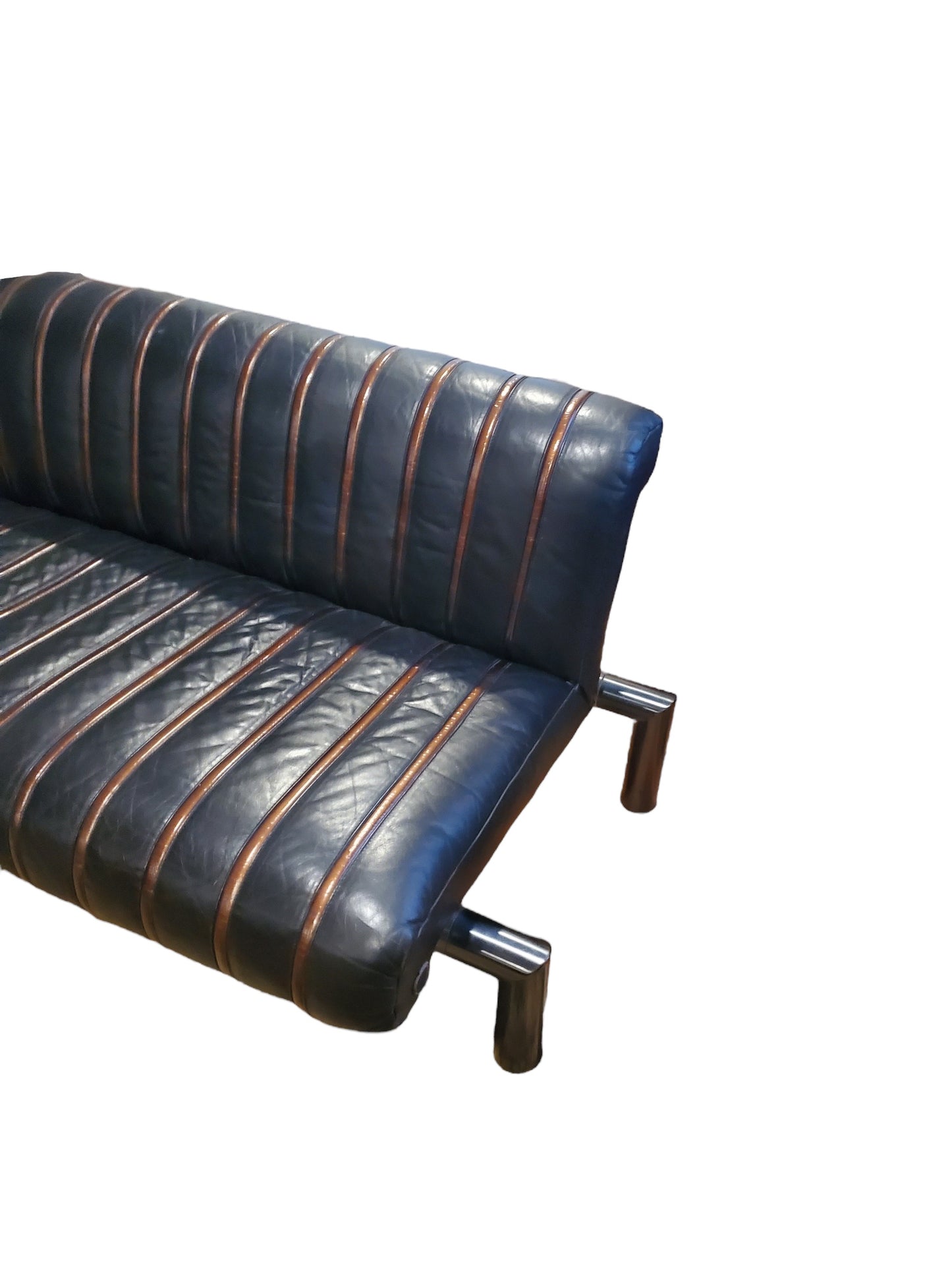 Nicola Trussardi, Mid-Century Leather, Lucite and Anodized Italian Sofa