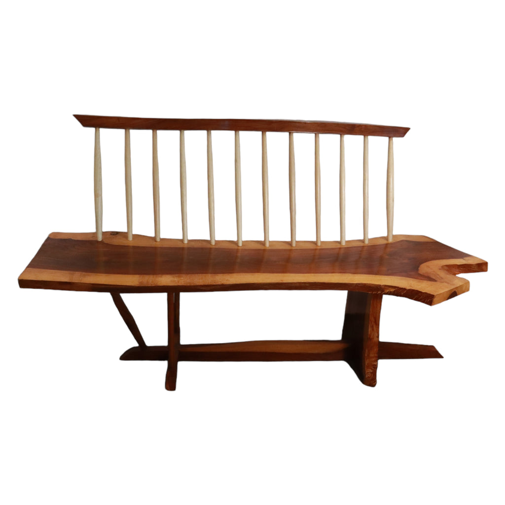 George Nakashima Style Conoid Bench with Spindle Back