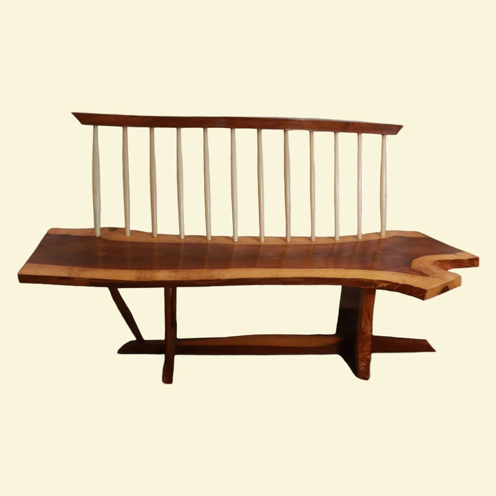 FUR-147 George Nakashima Style Conoid Bench with Spindle Back