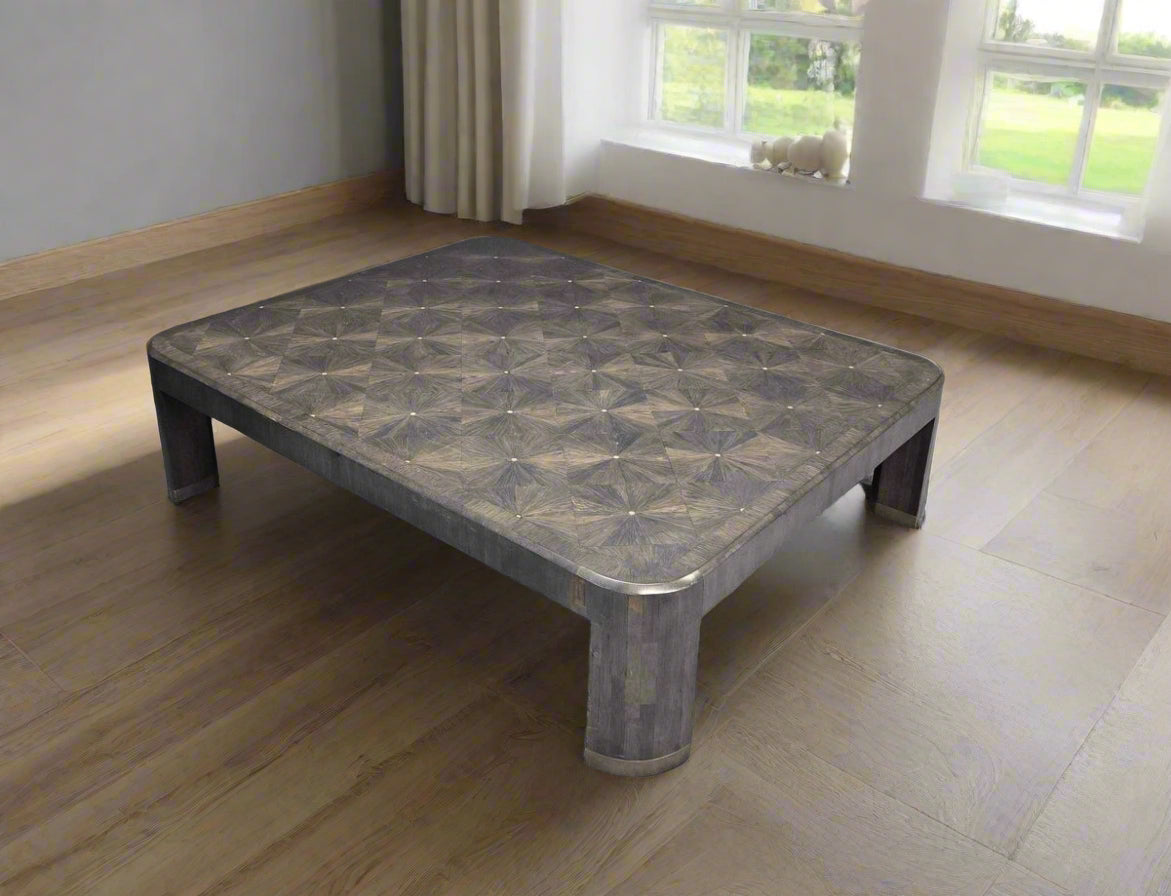 Ron Seff Raffia Wood Marquetry Cocktail Table.