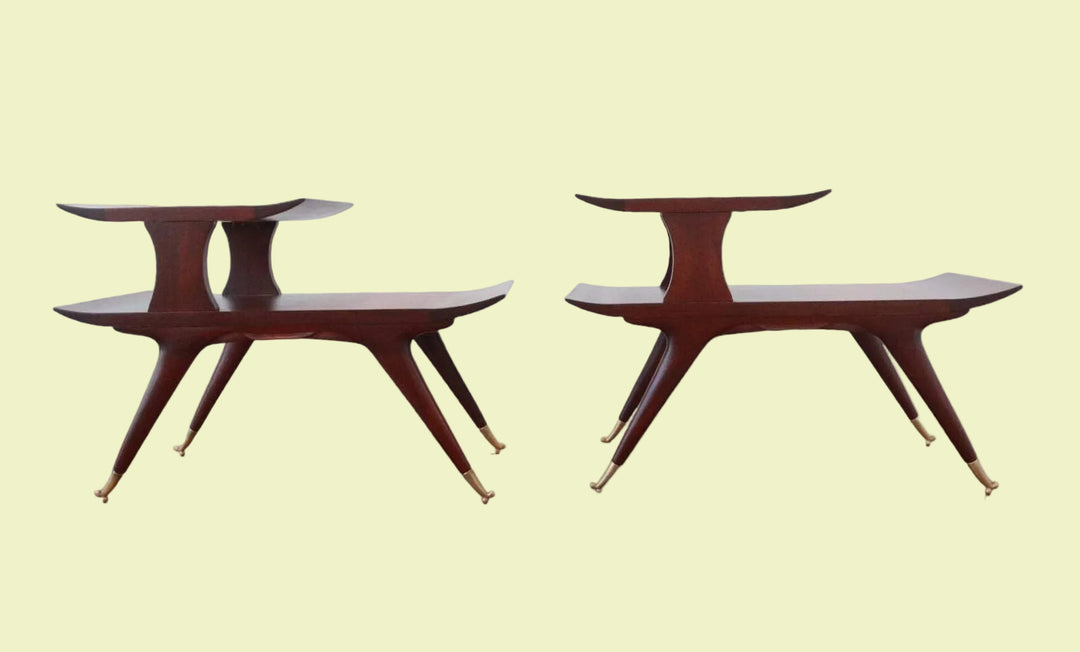 Two Mid-Century Modern 2-Tiered Coffee Tables- in style of William Hinn