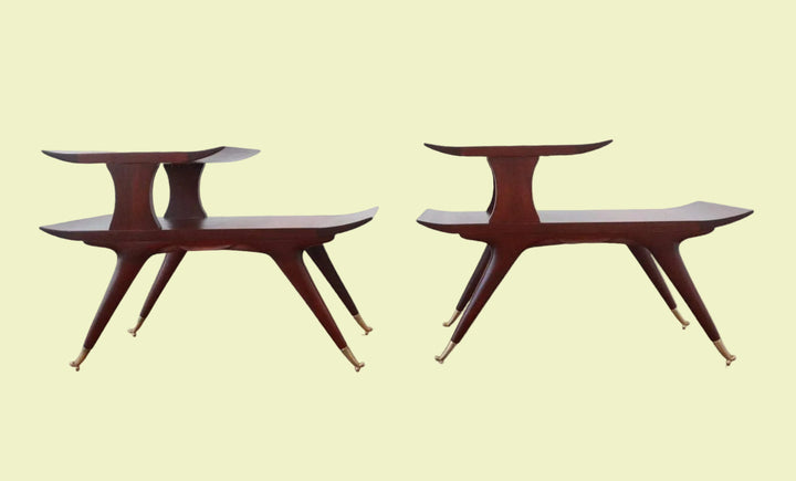 Two Mid-Century Modern 2-Tiered Coffee Tables- in style of William Hinn
