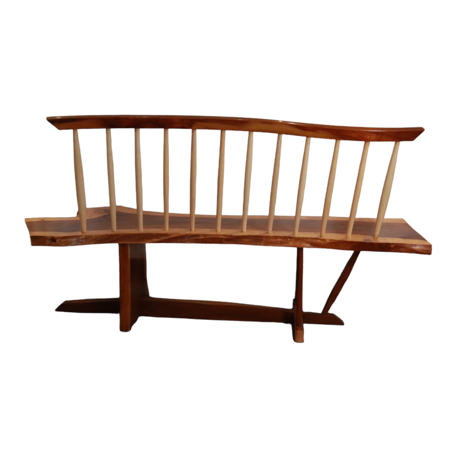 George Nakashima Style Conoid Bench with Spindle Back