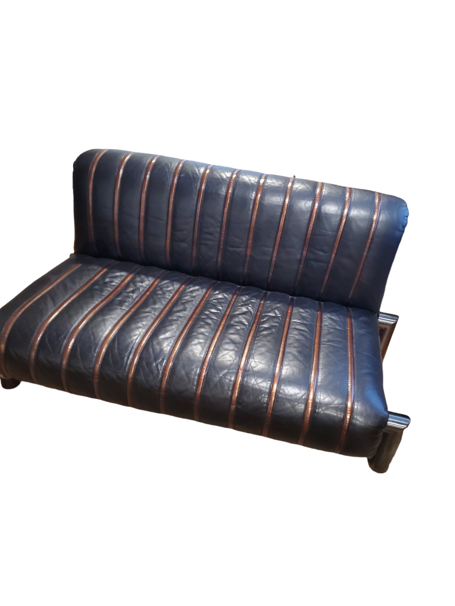 Nicola Trussardi, Mid-Century Leather, Lucite and Anodized Italian Sofa