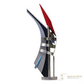 Raymond Karpuska — Monumental Abstract Steel Sculpture, Teal Enamel & Polished Steel, 120"L, Commissioned Work, c. Late 20th C.