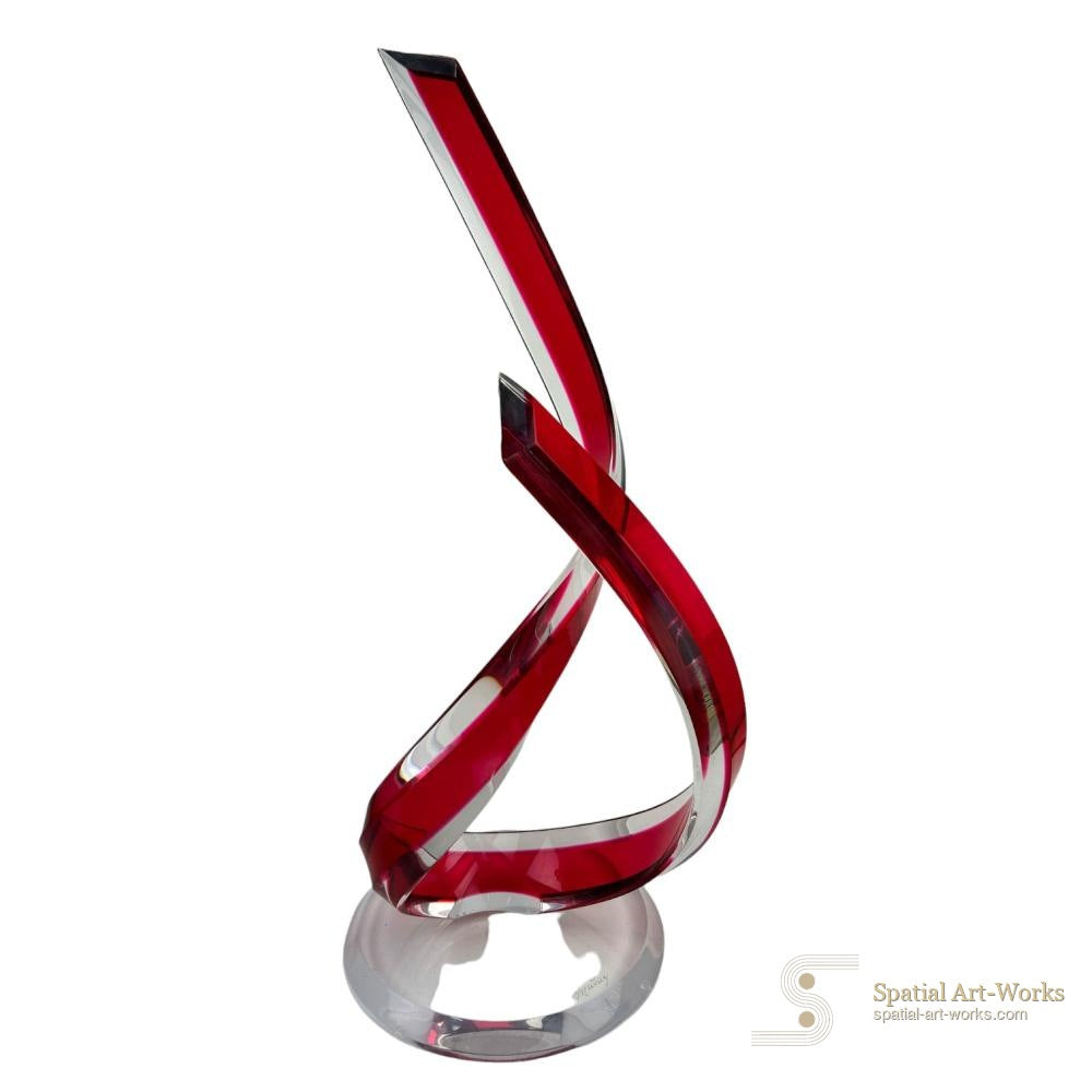 Vik Muniz (attr.) — Signed Lucite / Acrylic Sculpture, Red Internal Color on Clear Ground, 33" H, Circular Base