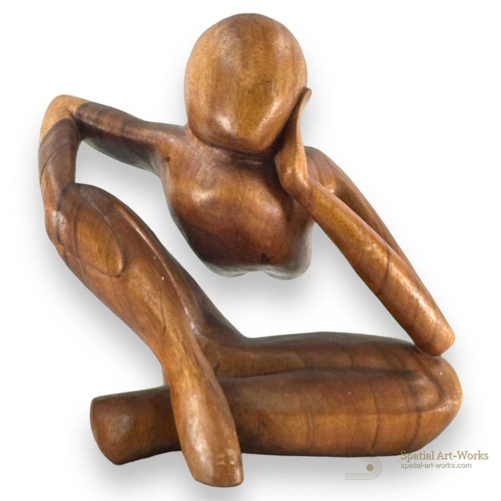 ART-057 — Vintage Modernist Openwork "Thinking Man" Carved Wood Sculpture, c.1960s–70s