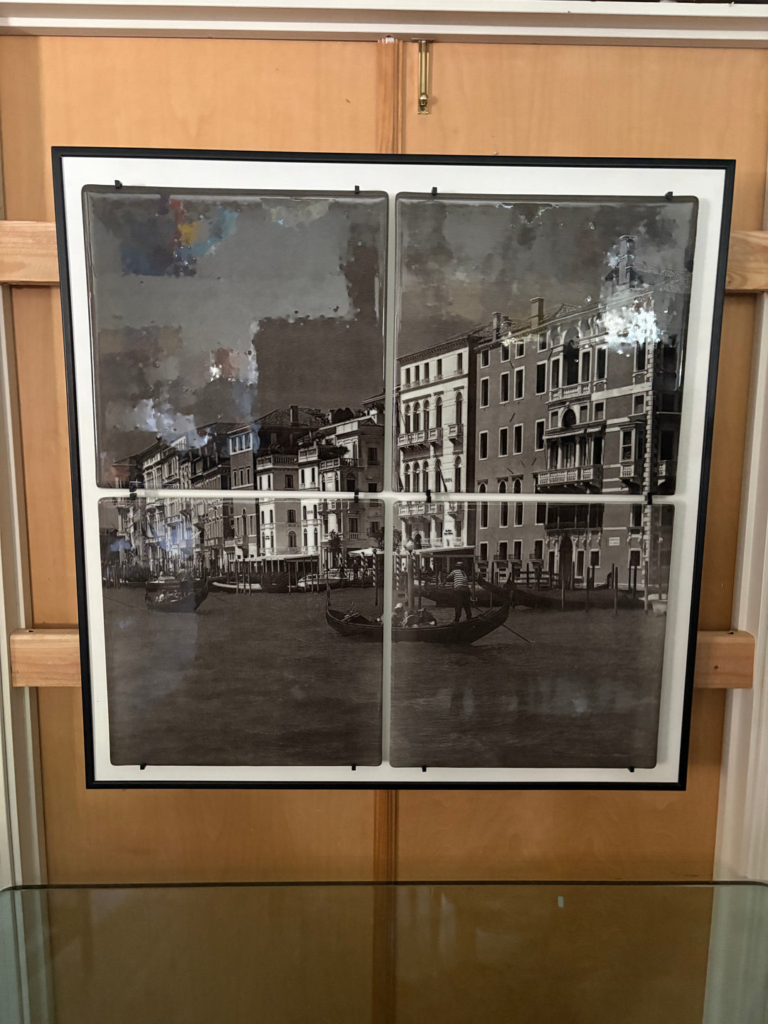 ART-154 Mary Chomenko Hinkley — "Grand Canal" Fused Glass Wall Art, 2013, Framed 38.75 × 38.75 in.