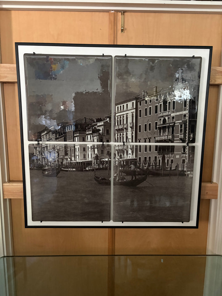 ART-154 Mary Chomenko Hinkley — "Grand Canal" Fused Glass Wall Art, 2013, Framed 38.75 × 38.75 in.