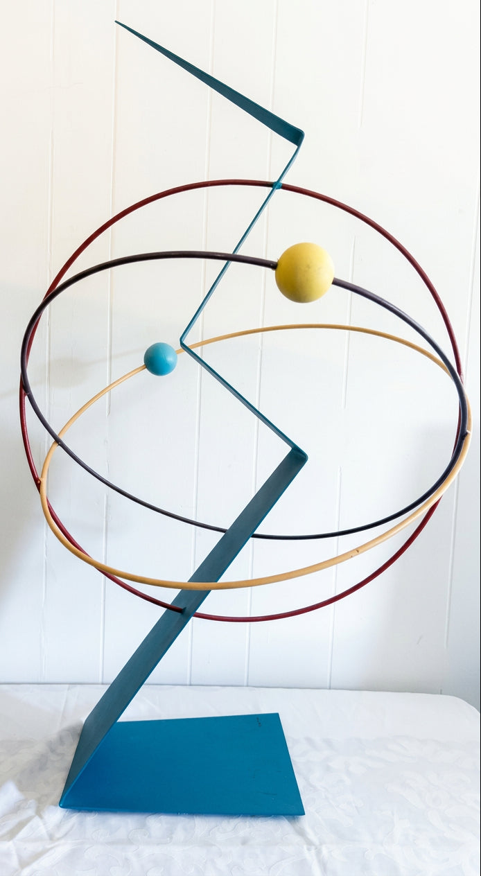 ART-156 Curtis Jeré — Rare Postmodern Memphis-Era Orbit Sculpture, Painted Steel, Signed &amp; Dated 1988, 37" H