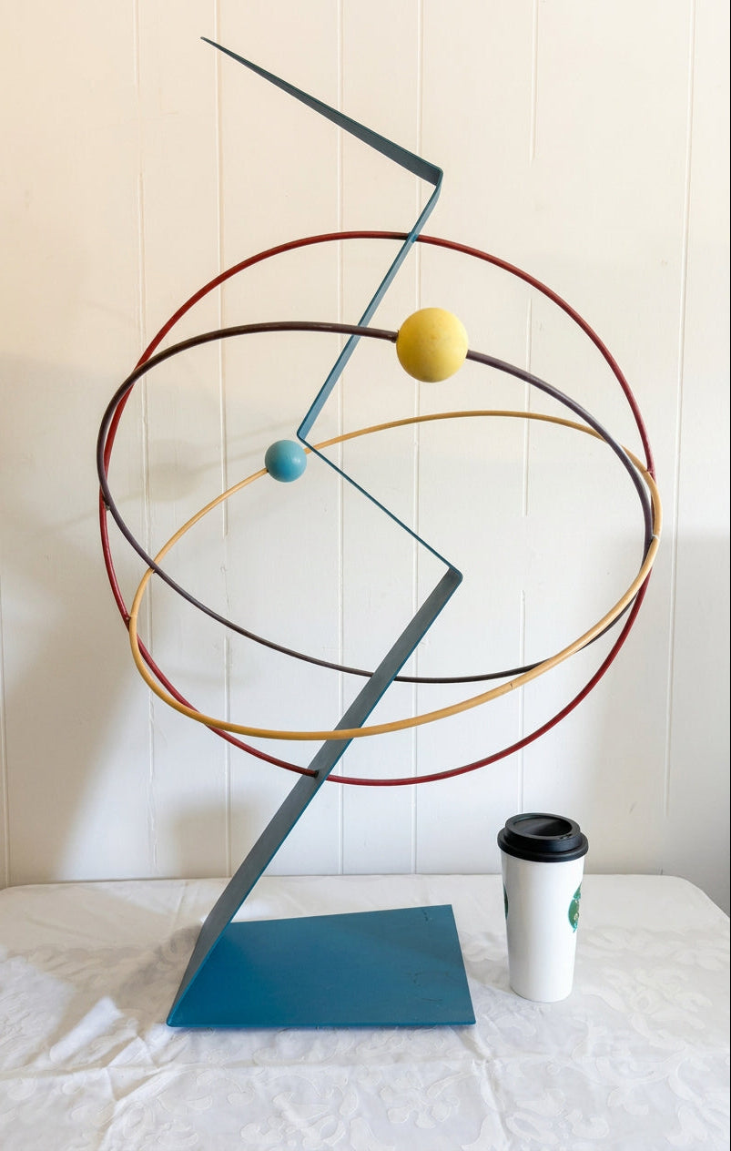 ART-156 Curtis Jeré — Rare Postmodern Memphis-Era Orbit Sculpture, Painted Steel, Signed &amp; Dated 1988, 37" H
