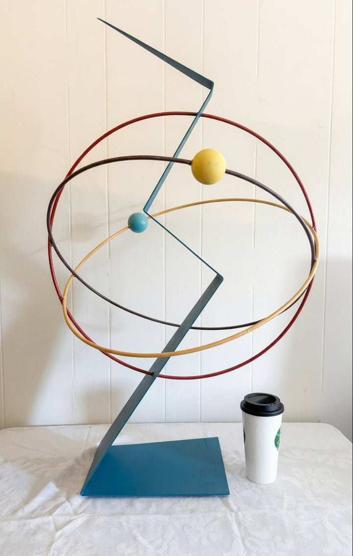ART-156 Curtis Jeré — Rare Postmodern Memphis-Era Orbit Sculpture, Painted Steel, Signed &amp; Dated 1988, 37" H