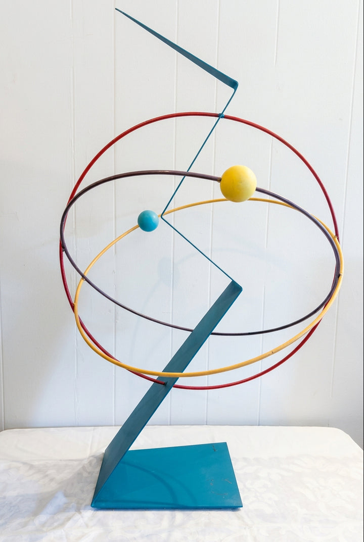 ART-156 Curtis Jeré — Rare Postmodern Memphis-Era Orbit Sculpture, Painted Steel, Signed &amp; Dated 1988, 37" H
