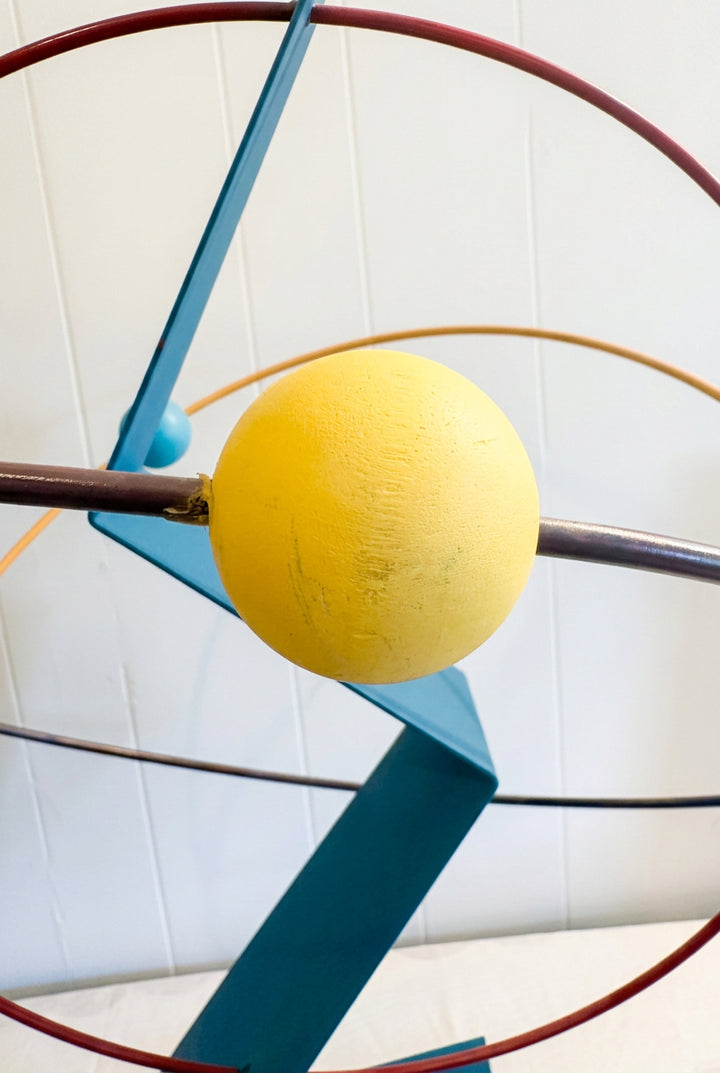ART-156 Curtis Jeré — Rare Postmodern Memphis-Era Orbit Sculpture, Painted Steel, Signed &amp; Dated 1988, 37" H