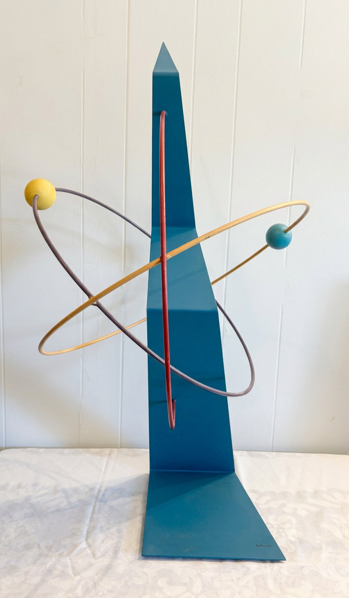 ART-156 Curtis Jeré — Rare Postmodern Memphis-Era Orbit Sculpture, Painted Steel, Signed &amp; Dated 1988, 37" H