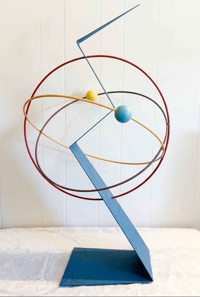ART-156 Curtis Jeré — Rare Postmodern Memphis-Era Orbit Sculpture, Painted Steel, Signed &amp; Dated 1988, 37" H