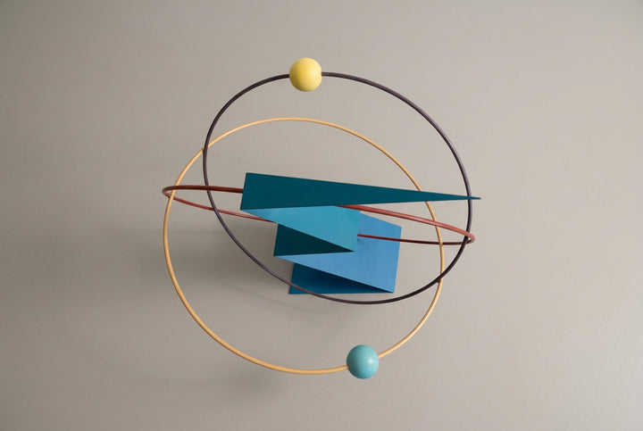ART-156 Curtis Jeré — Rare Postmodern Memphis-Era Orbit Sculpture, Painted Steel, Signed &amp; Dated 1988, 37" H
