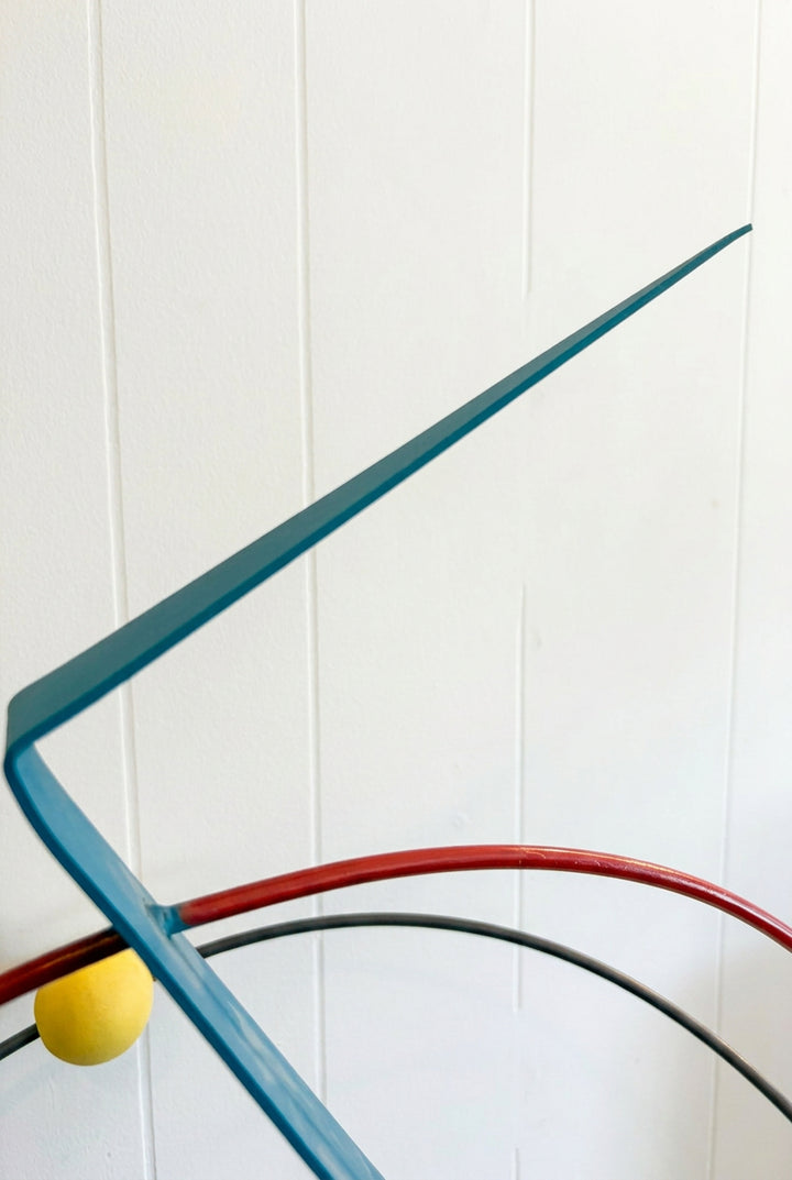 ART-156 Curtis Jeré — Rare Postmodern Memphis-Era Orbit Sculpture, Painted Steel, Signed &amp; Dated 1988, 37" H