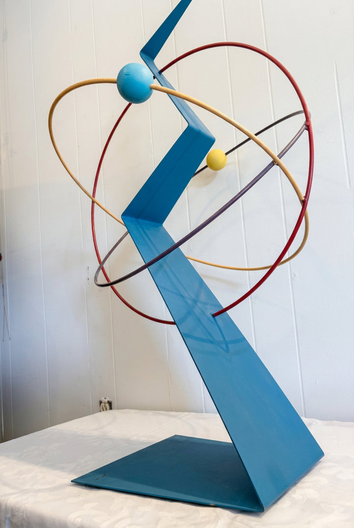 ART-156 Curtis Jeré — Rare Postmodern Memphis-Era Orbit Sculpture, Painted Steel, Signed &amp; Dated 1988, 37" H