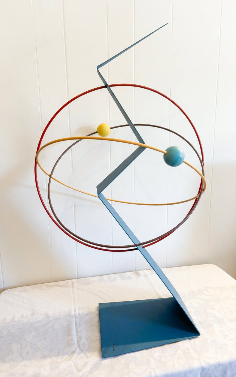ART-156 Curtis Jeré — Rare Postmodern Memphis-Era Orbit Sculpture, Painted Steel, Signed &amp; Dated 1988, 37" H