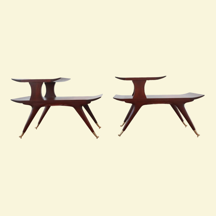 FUR-169 Two Mid-Century Modern 2-Tiered Coffee Tables- in style of William Hinn