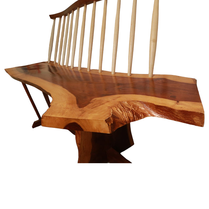 FUR-147 George Nakashima Style Conoid Bench with Spindle Back