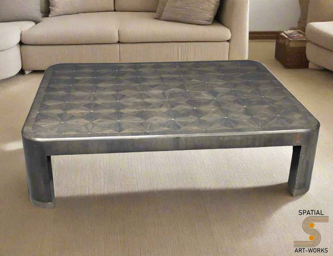 Ron Seff Raffia Wood Marquetry Cocktail Table.