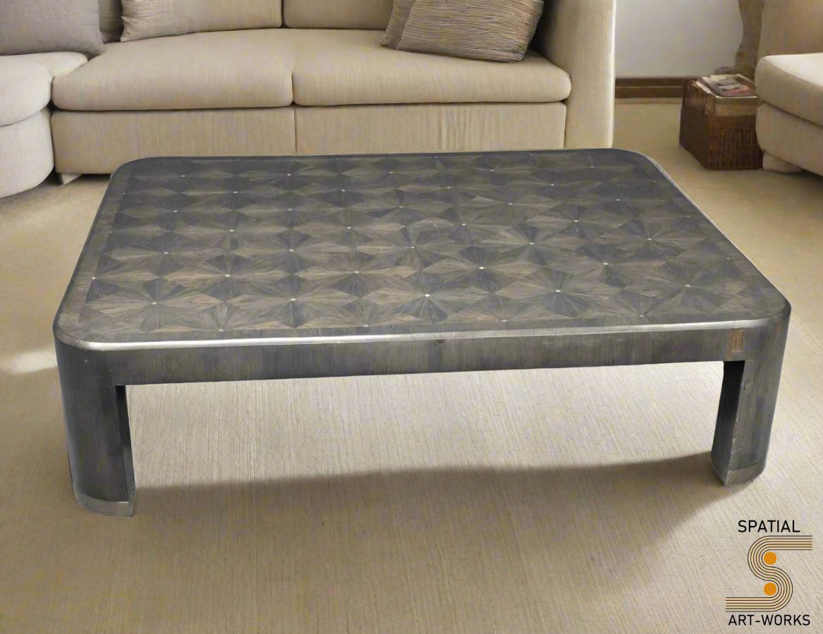 Ron Seff Raffia Wood Marquetry Cocktail Table.