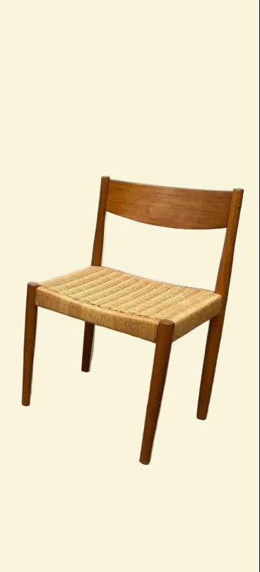 FUR-188 Danish Modern Teak Chair with Woven Paper Cord Seat, c.1960s