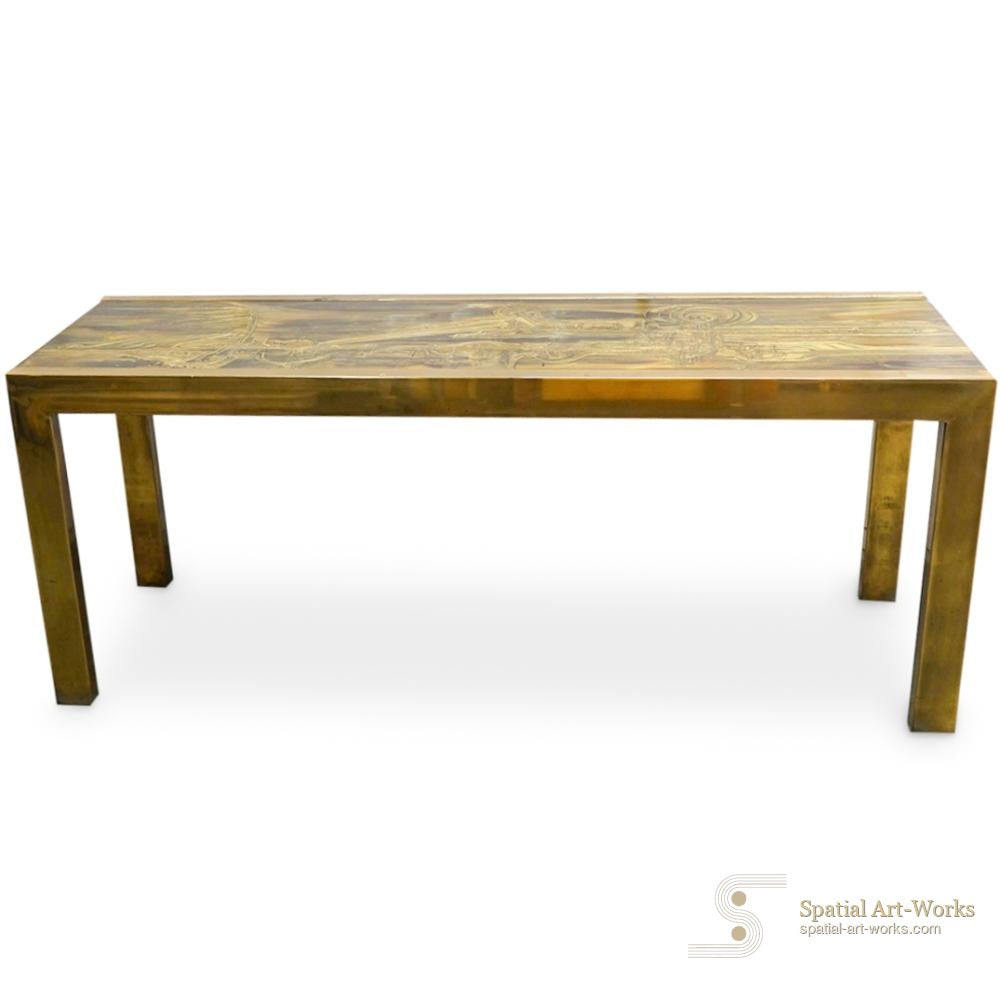 Bernhard Rohne for Mastercraft — Acid-Etched Brass Console Table, Holl ...