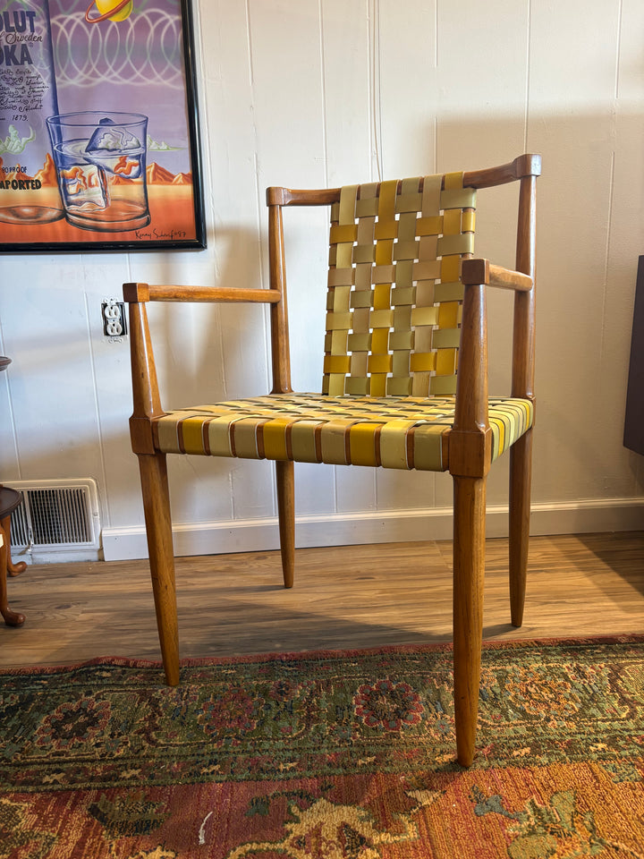FUR-190 Tomlinson of High Point — Set of 4 Armchairs &amp; Expandable Table, Wood &amp; Leather, U.S. Patent 181,011, 1957