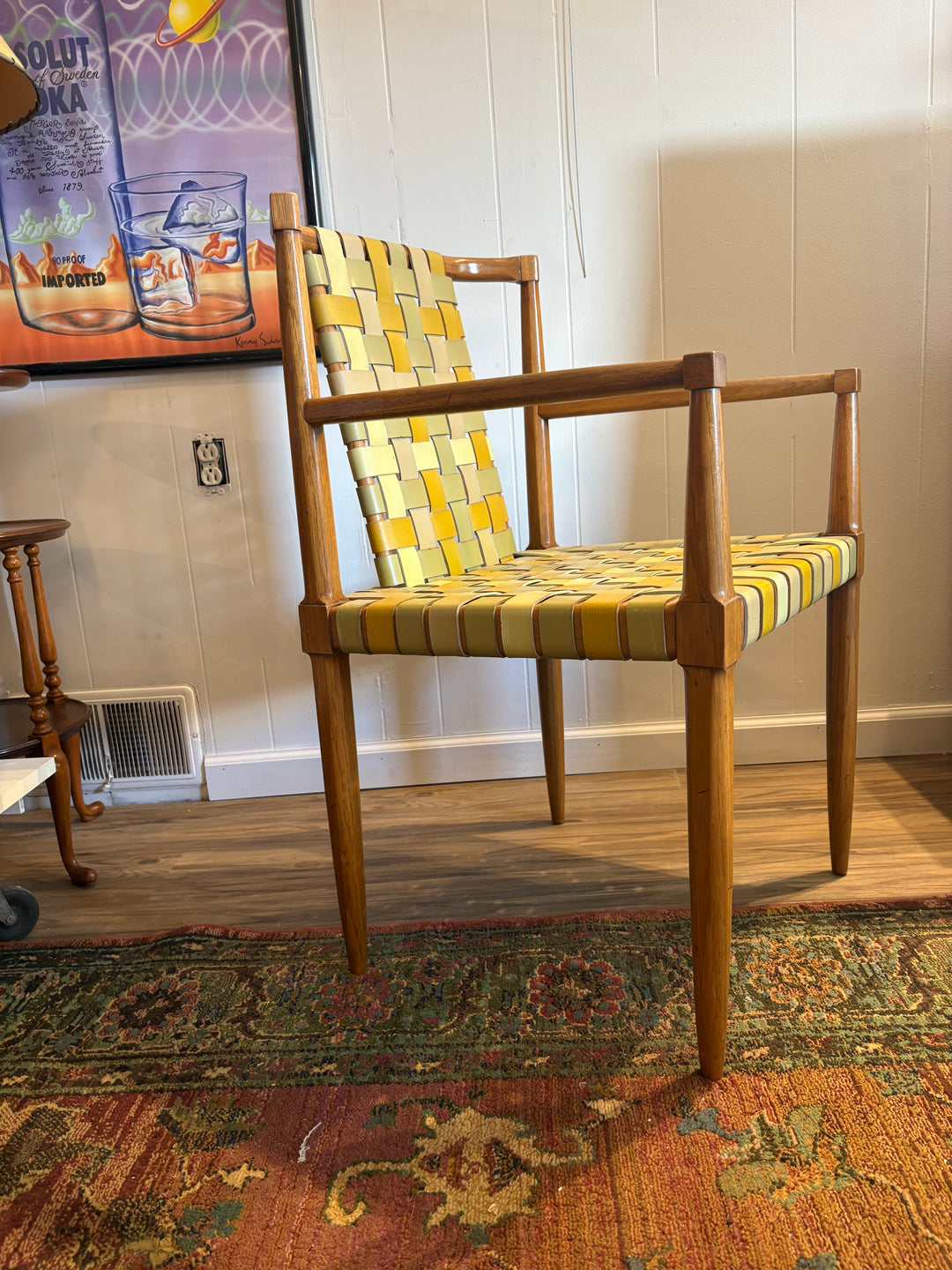 FUR-190 Tomlinson of High Point — Set of 4 Armchairs &amp; Expandable Table, Wood &amp; Leather, U.S. Patent 181,011, 1957
