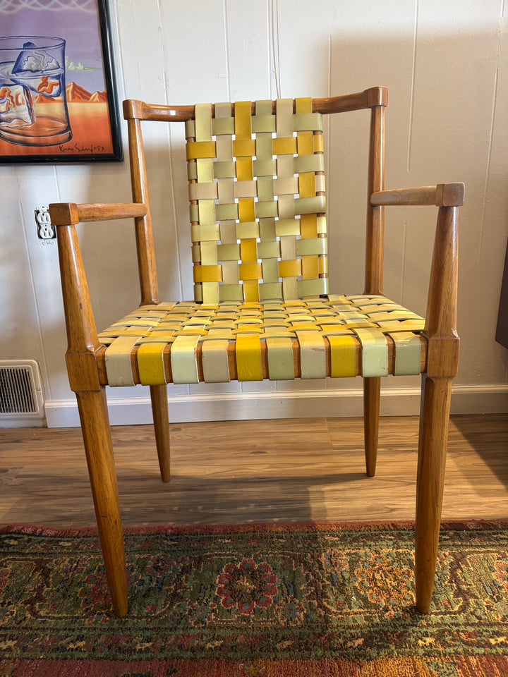 FUR-190 Tomlinson of High Point — Set of 4 Armchairs &amp; Expandable Table, Wood &amp; Leather, U.S. Patent 181,011, 1957