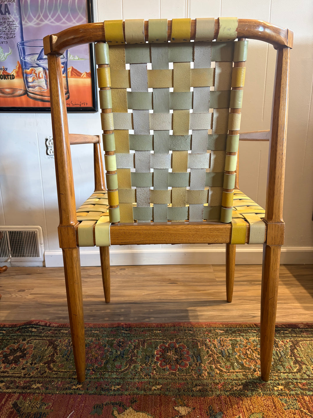 FUR-190 Tomlinson of High Point — Set of 4 Armchairs &amp; Expandable Table, Wood &amp; Leather, U.S. Patent 181,011, 1957