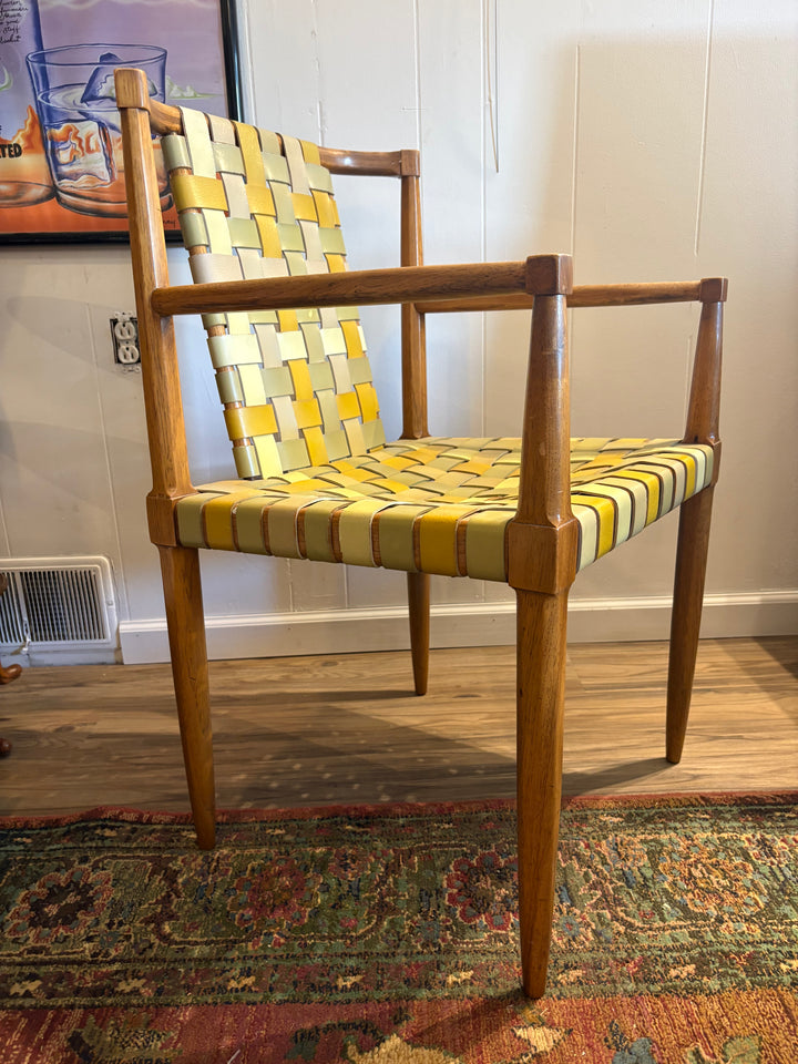 FUR-190 Tomlinson of High Point — Set of 4 Armchairs &amp; Expandable Table, Wood &amp; Leather, U.S. Patent 181,011, 1957