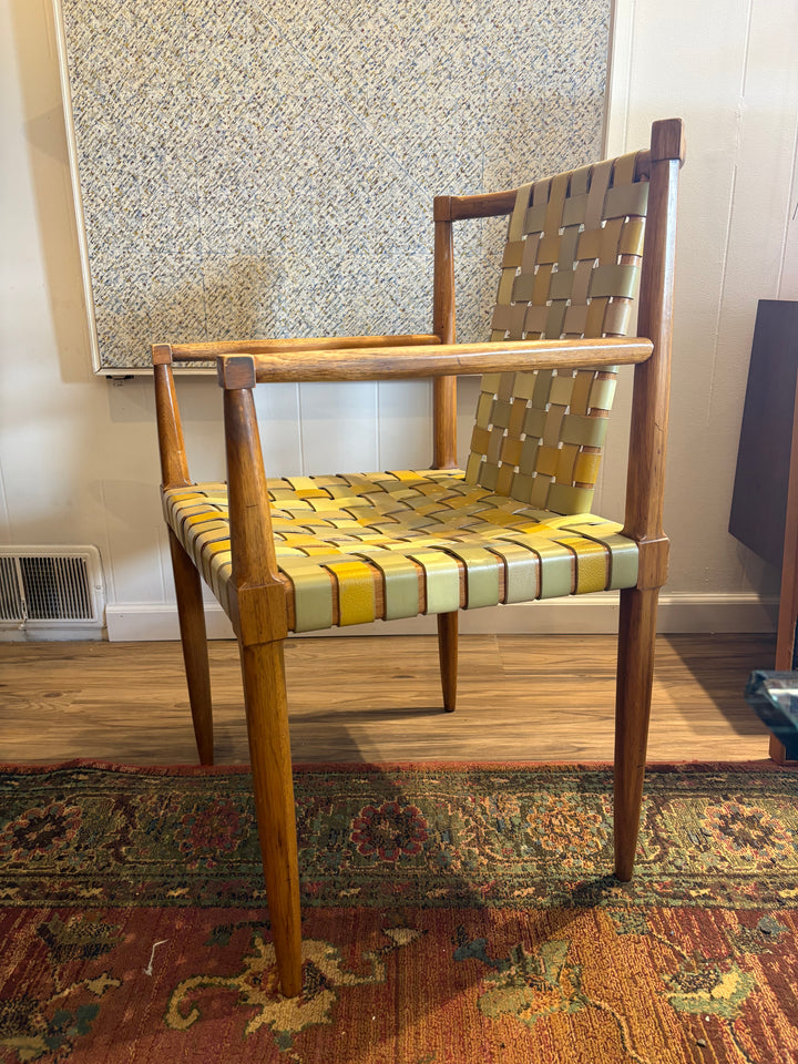 FUR-190 Tomlinson of High Point — Set of 4 Armchairs &amp; Expandable Table, Wood &amp; Leather, U.S. Patent 181,011, 1957