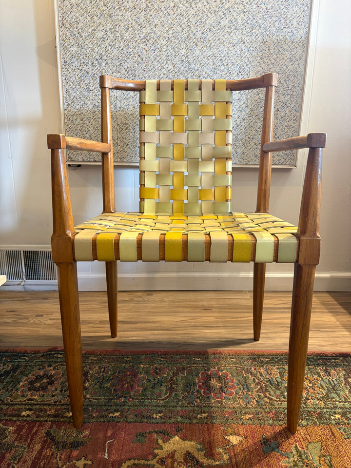 FUR-190 Tomlinson of High Point — Set of 4 Armchairs &amp; Expandable Table, Wood &amp; Leather, U.S. Patent 181,011, 1957