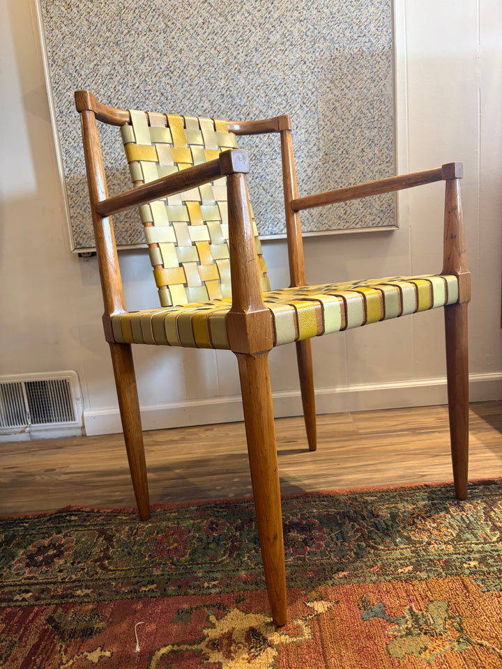FUR-190 Tomlinson of High Point — Set of 4 Armchairs &amp; Expandable Table, Wood &amp; Leather, U.S. Patent 181,011, 1957
