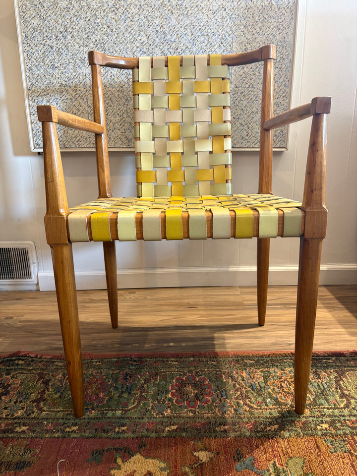 FUR-190 Tomlinson of High Point — Set of 4 Armchairs &amp; Expandable Table, Wood &amp; Leather, U.S. Patent 181,011, 1957