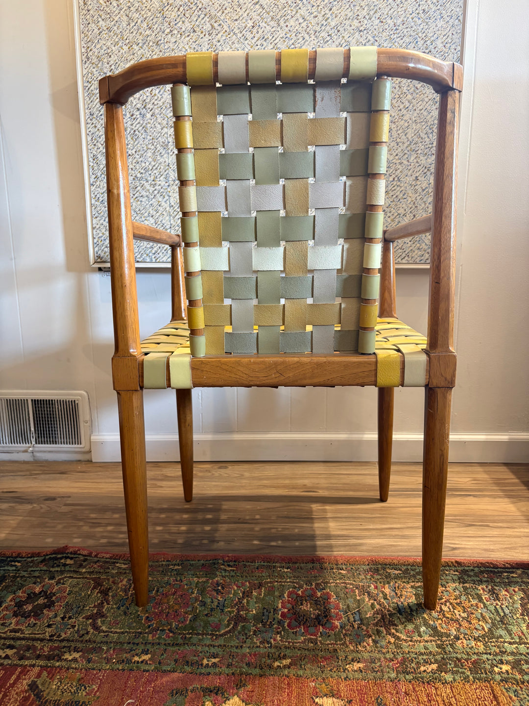FUR-190 Tomlinson of High Point — Set of 4 Armchairs &amp; Expandable Table, Wood &amp; Leather, U.S. Patent 181,011, 1957