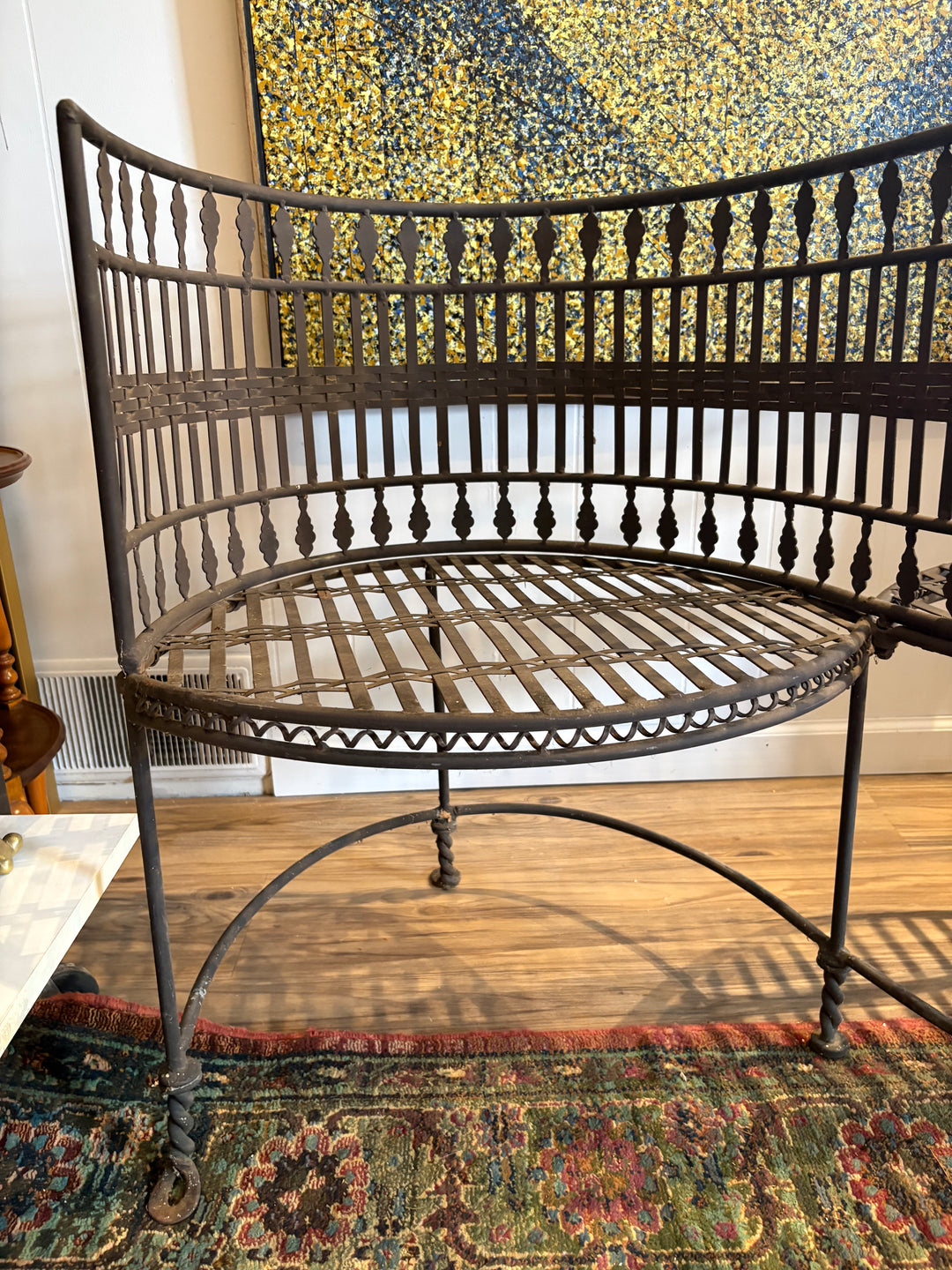 FUR-191 French Wrought Iron Tête-à-Tête Garden Bench, Early 20th Century