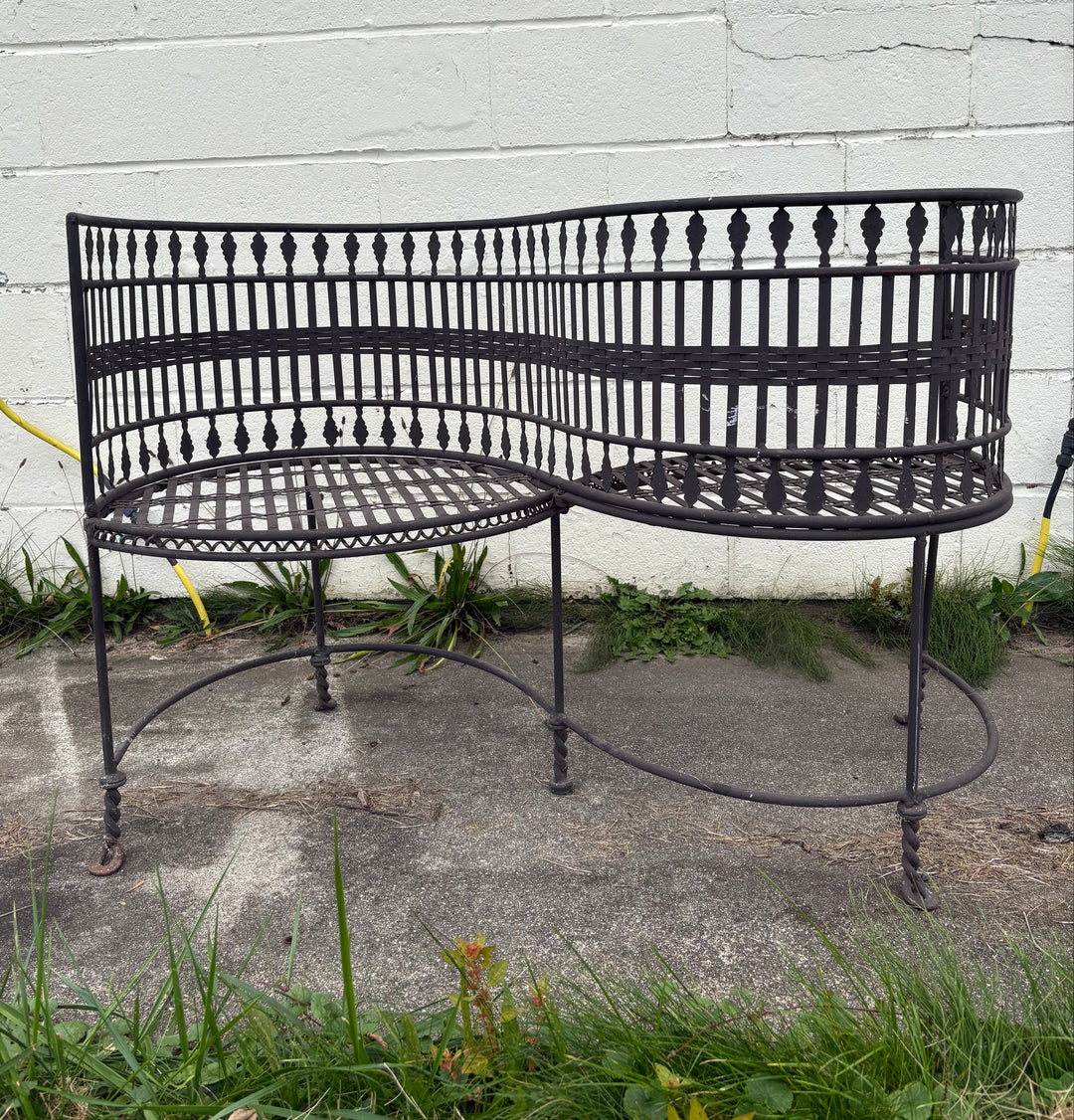 FUR-191 French Wrought Iron Tête-à-Tête Garden Bench, Early 20th Century