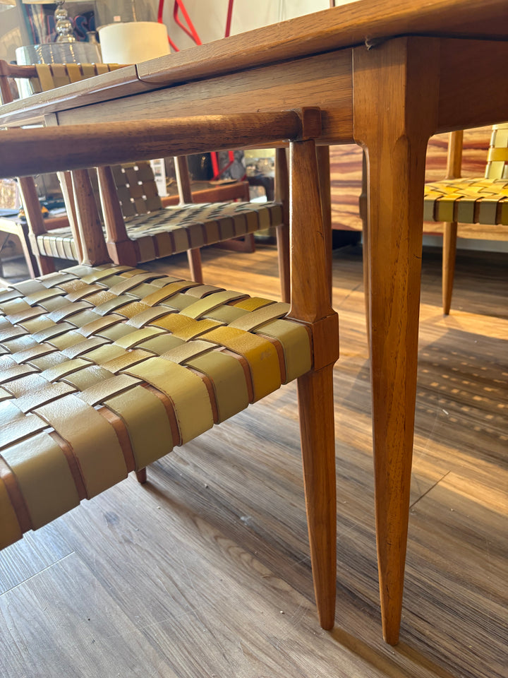 FUR-190 Tomlinson of High Point — Set of 4 Armchairs &amp; Expandable Table, Wood &amp; Leather, U.S. Patent 181,011, 1957