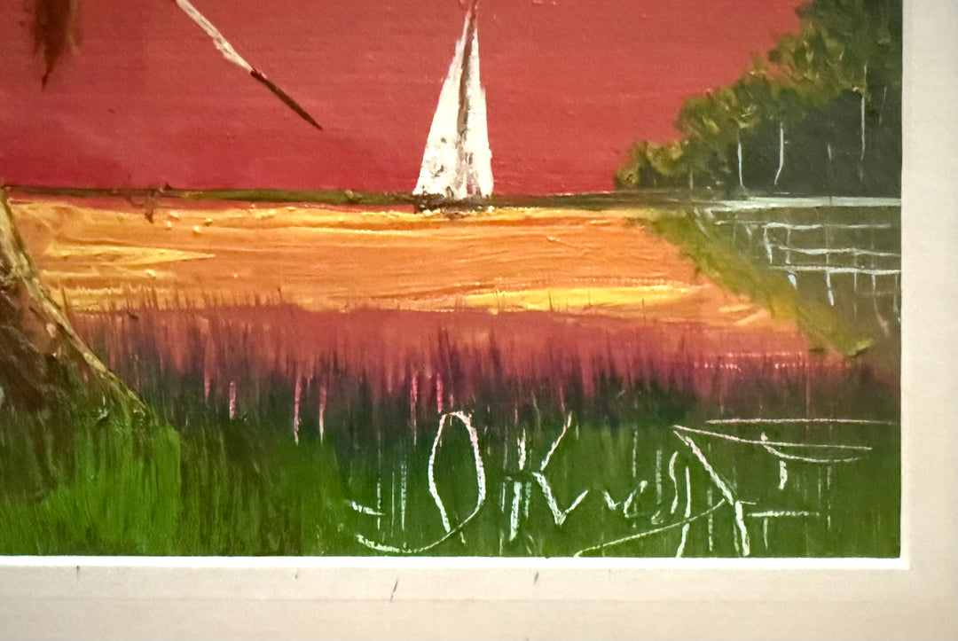ART-084 Isaac Knight — Highwaymen Seascape, Original Oil on Canvas-Board, Sailboat at Sunset, Signed