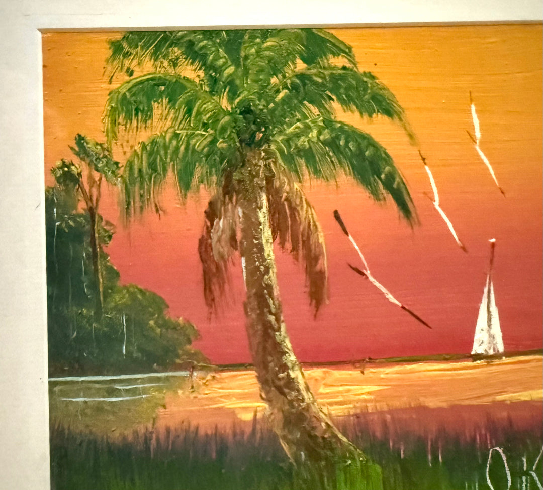 ART-084 Isaac Knight — Highwaymen Seascape, Original Oil on Canvas-Board, Sailboat at Sunset, Signed