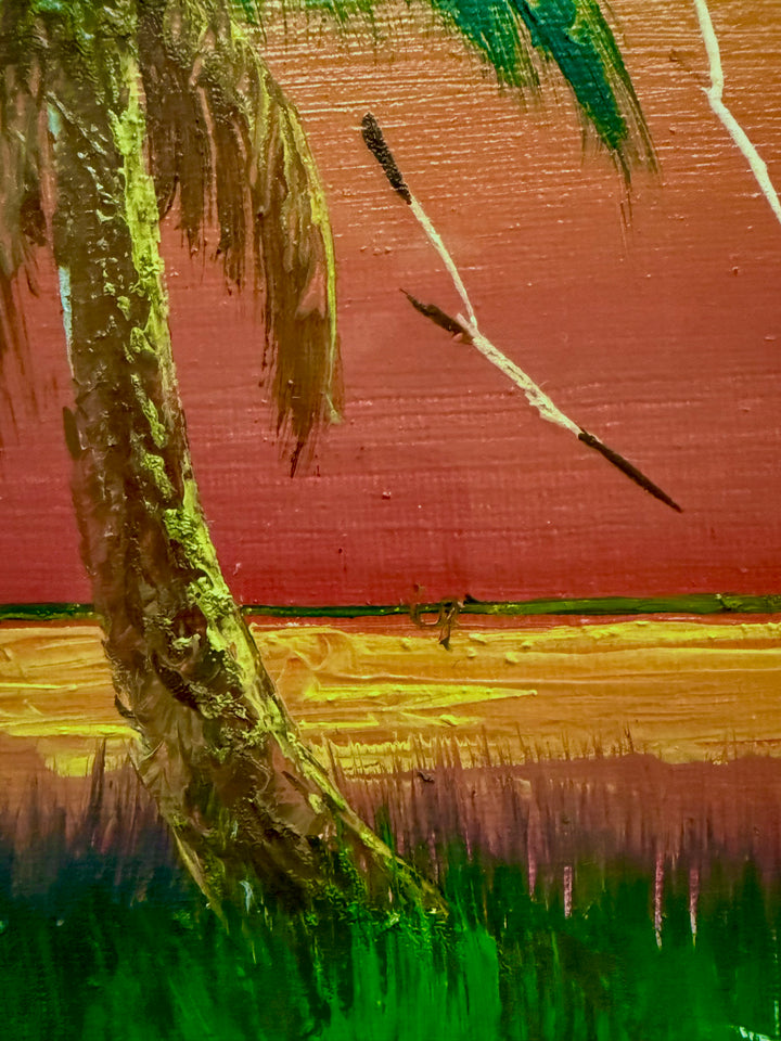 ART-084 Isaac Knight — Highwaymen Seascape, Original Oil on Canvas-Board, Sailboat at Sunset, Signed