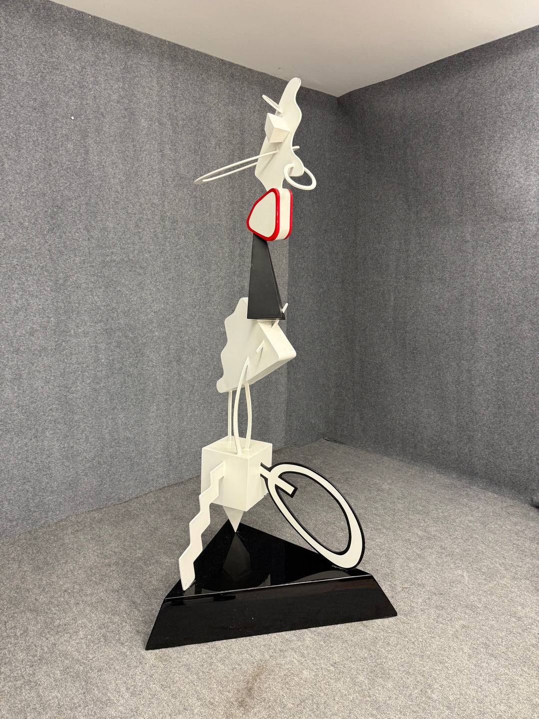 ART-052 Brad Howe — Life-Size Postmodern Abstract Mixed Metal Sculpture on Triangular Base, Signed, 71.5" Total Height