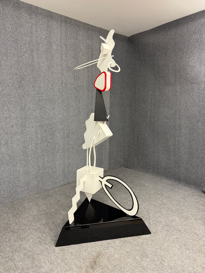 ART-052 Brad Howe — Life-Size Postmodern Abstract Mixed Metal Sculpture on Triangular Base, Signed, 71.5" Total Height